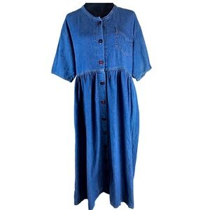 Vintage MY MICHELLE Denim Button Front Midi Dress Women's Large Blue Jean Casual